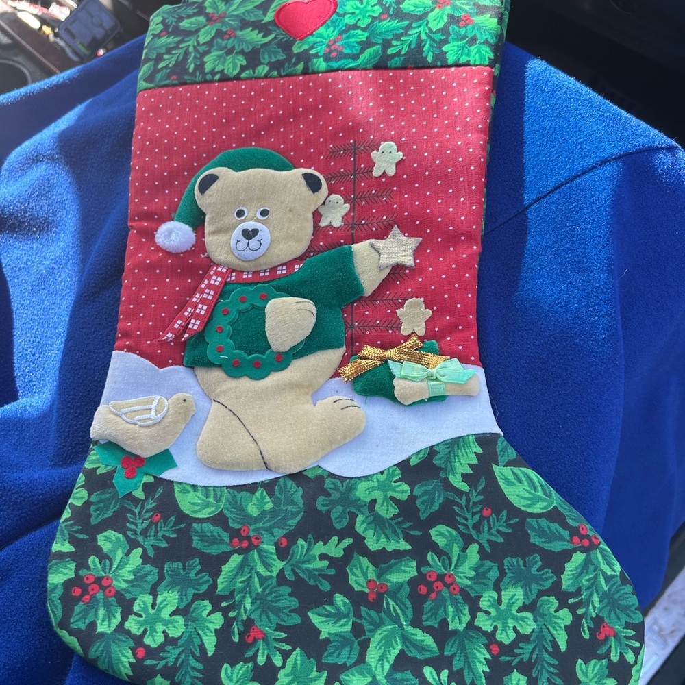 Vintage Franco teddy bear Christmas stocking